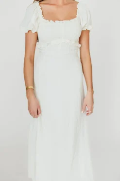 Sale Worth Collective Penny Puff Sleeve Ruffle Midi Dress in Cream