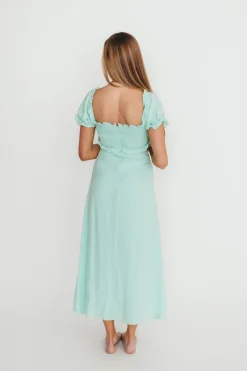 Fashion Worth Collective Penny Puff Sleeve Ruffle Midi Dress in Mint