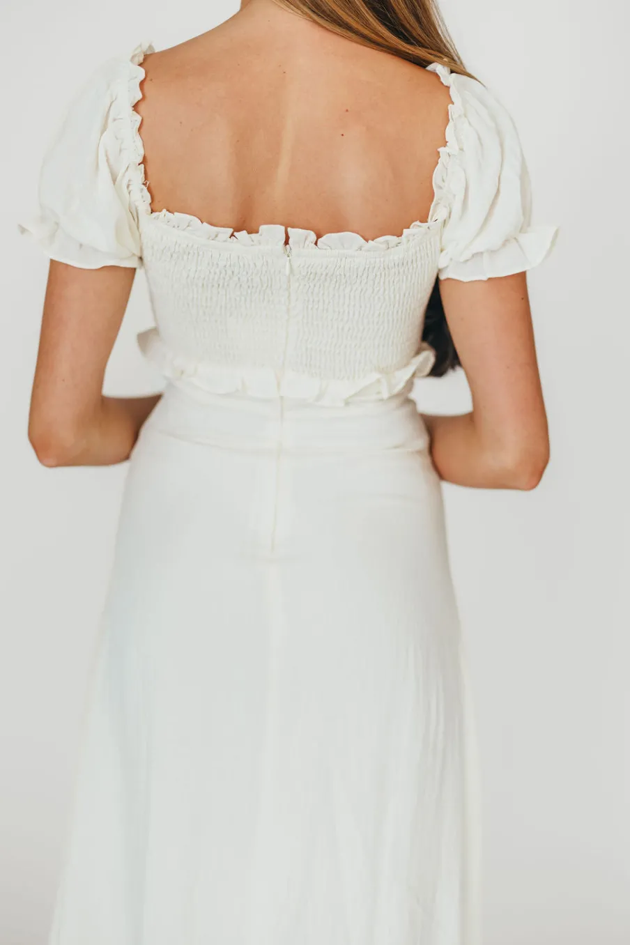 Sale Worth Collective Penny Puff Sleeve Ruffle Midi Dress in Cream