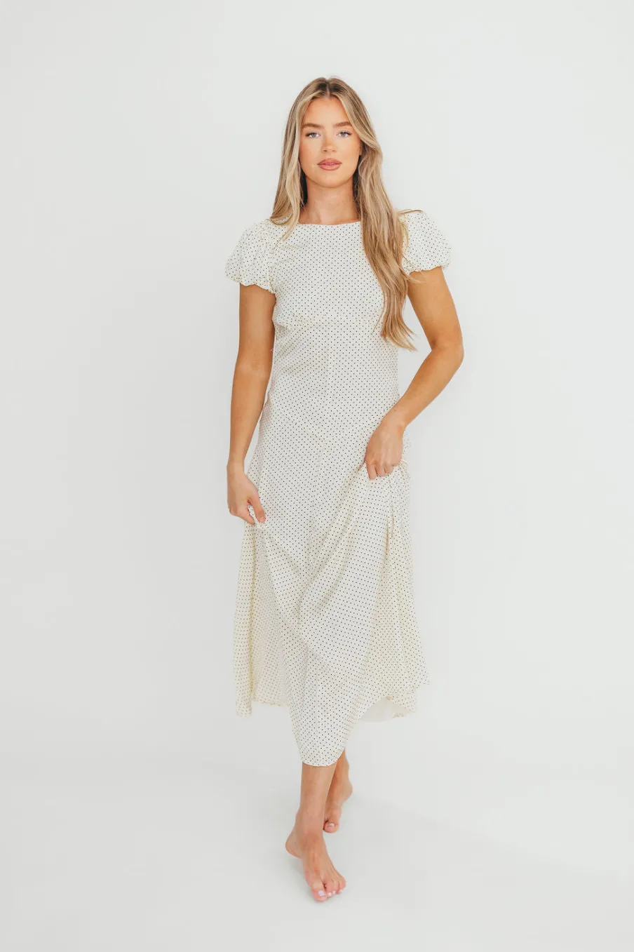 Clearance Worth Collective Perla Polka Dot Midi Dress in Ivory