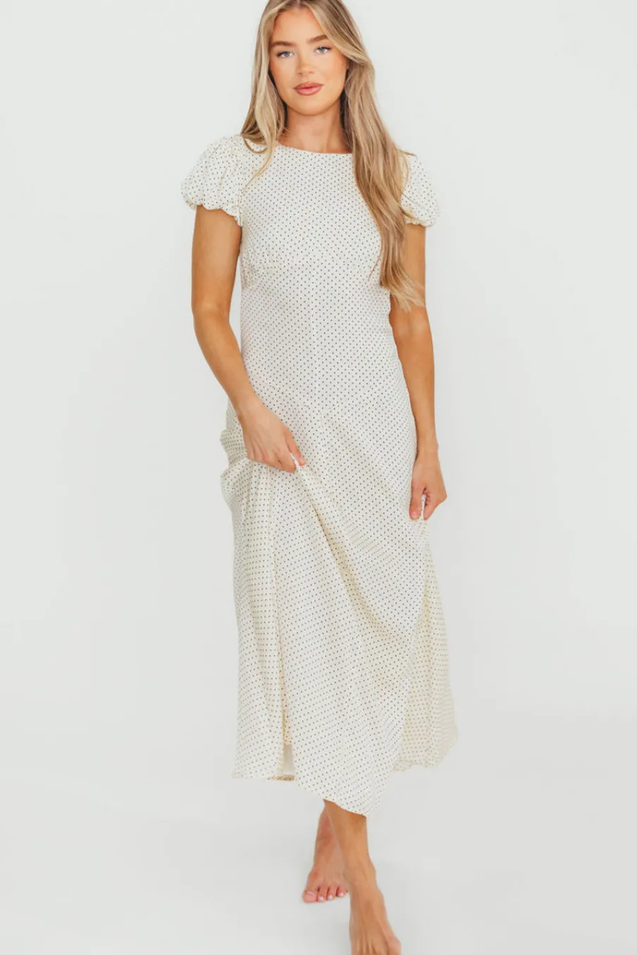 Clearance Worth Collective Perla Polka Dot Midi Dress in Ivory