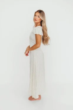Clearance Worth Collective Perla Polka Dot Midi Dress in Ivory