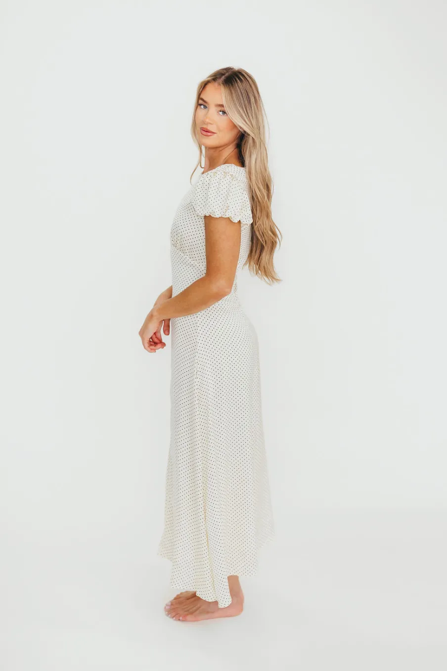 Clearance Worth Collective Perla Polka Dot Midi Dress in Ivory