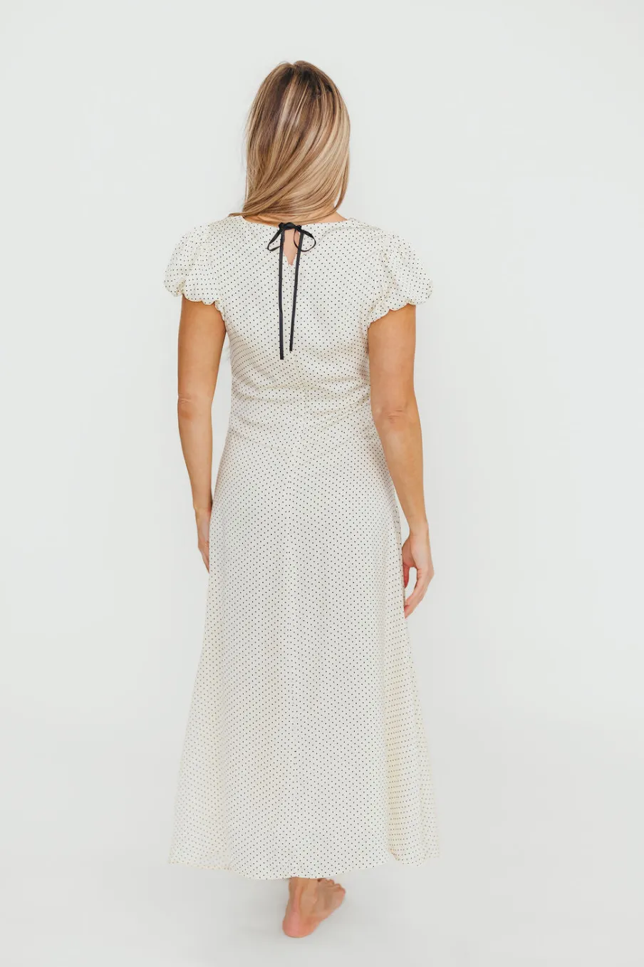 Clearance Worth Collective Perla Polka Dot Midi Dress in Ivory
