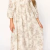 Fashion Worth Collective Peyton 100% Cotton Maxi Dress in Brown Floral - Bump Friendly (XS-XL)