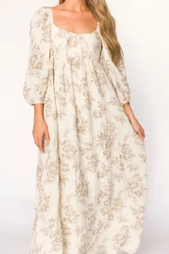 Fashion Worth Collective Peyton 100% Cotton Maxi Dress in Brown Floral - Bump Friendly (XS-XL)