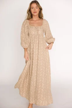 Online Worth Collective Peyton 100% Cotton Maxi Dress in Mocha Floral - Bump Friendly (XS-XL)