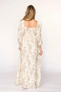 Fashion Worth Collective Peyton 100% Cotton Maxi Dress in Brown Floral - Bump Friendly (XS-XL)
