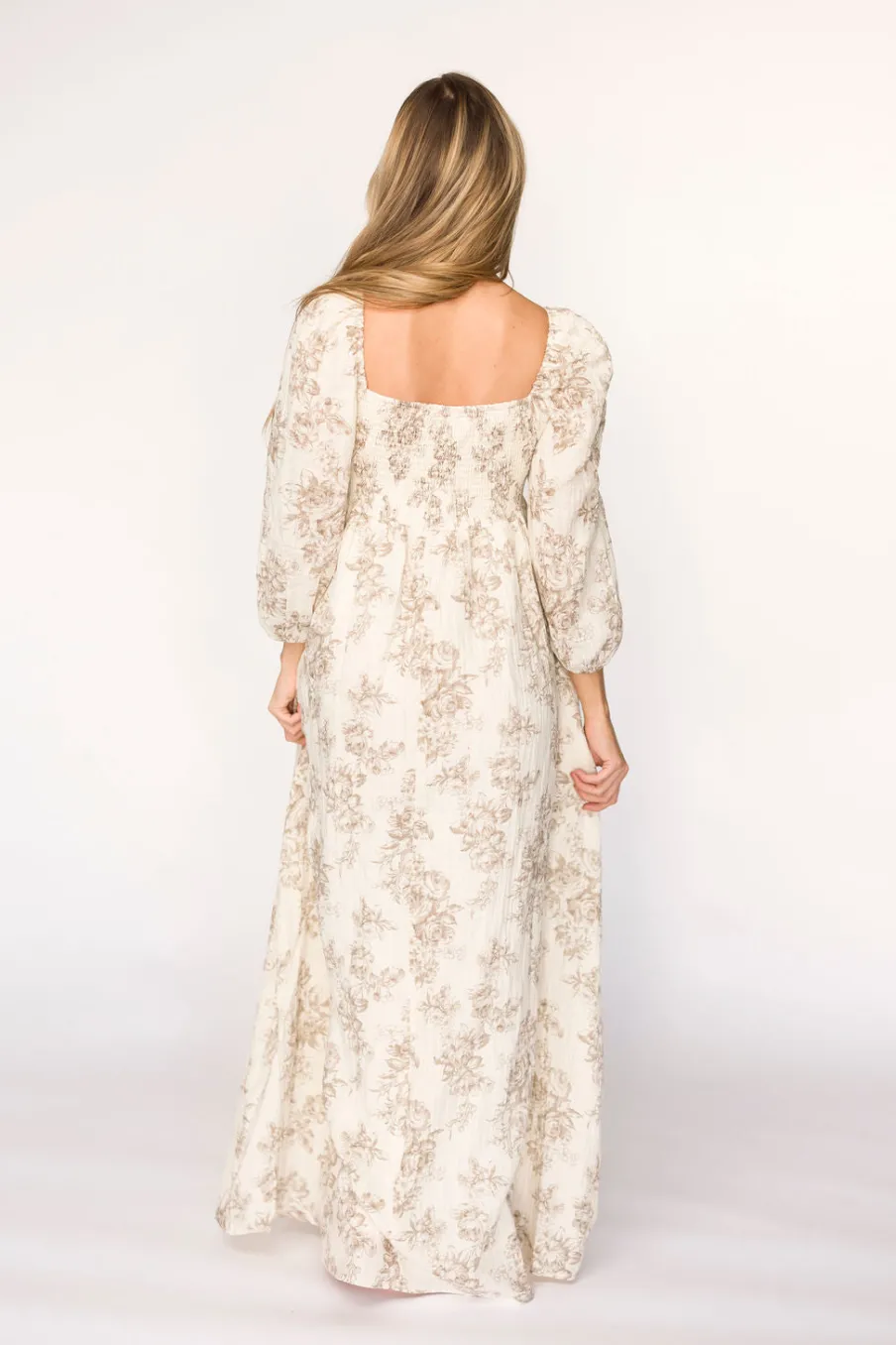 Fashion Worth Collective Peyton 100% Cotton Maxi Dress in Brown Floral - Bump Friendly (XS-XL)