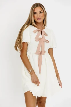 Online Worth Collective Phaedra Bubble Textured Bow Tie Front Mini Dress In Butter Cream