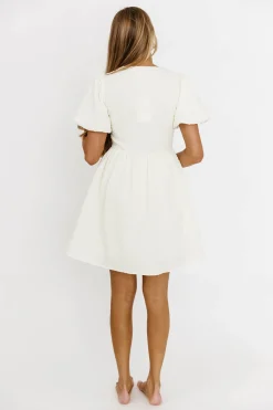 Online Worth Collective Phaedra Bubble Textured Bow Tie Front Mini Dress In Butter Cream
