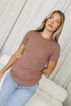 Clearance Worth Collective Phoenix Ribbed Knit Tee in Red Bean