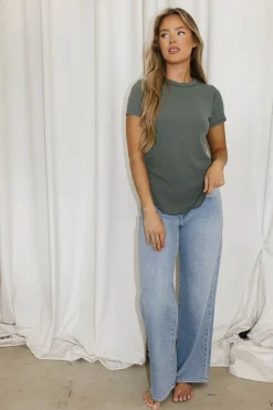 Outlet Worth Collective Phoenix Ribbed Knit Tee in Teal Green