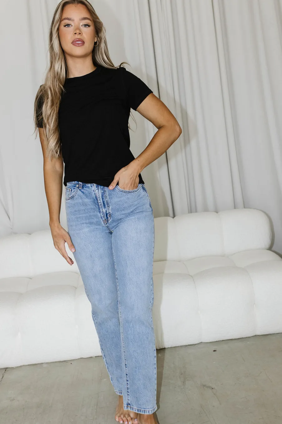 New Worth Collective Phoenix Ribbed Knit Tee in Black