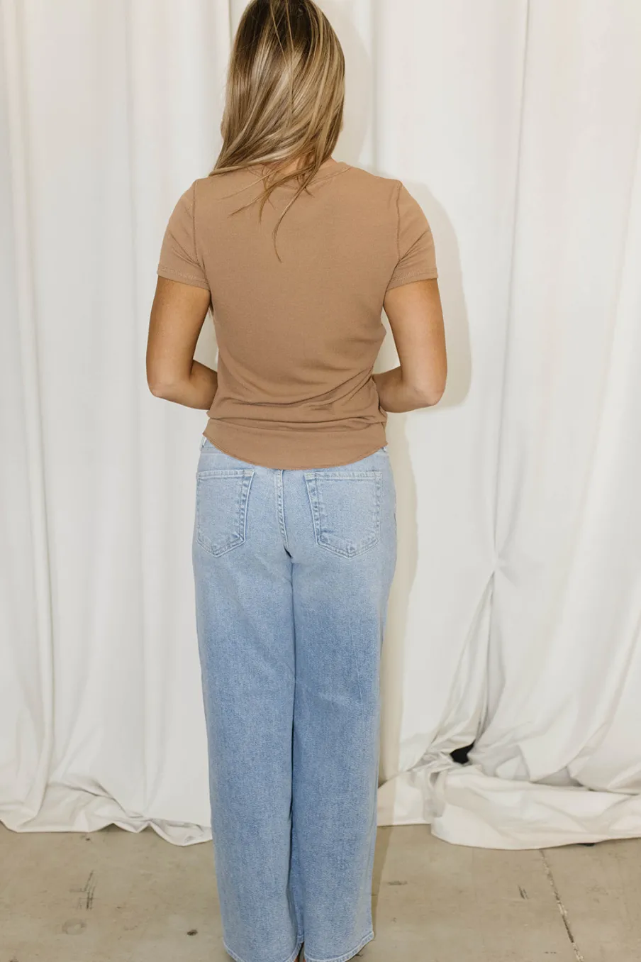 Fashion Worth Collective Phoenix Ribbed Knit Tee in Camel