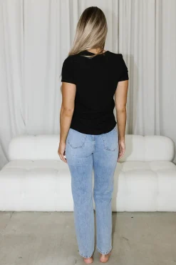 New Worth Collective Phoenix Ribbed Knit Tee in Black