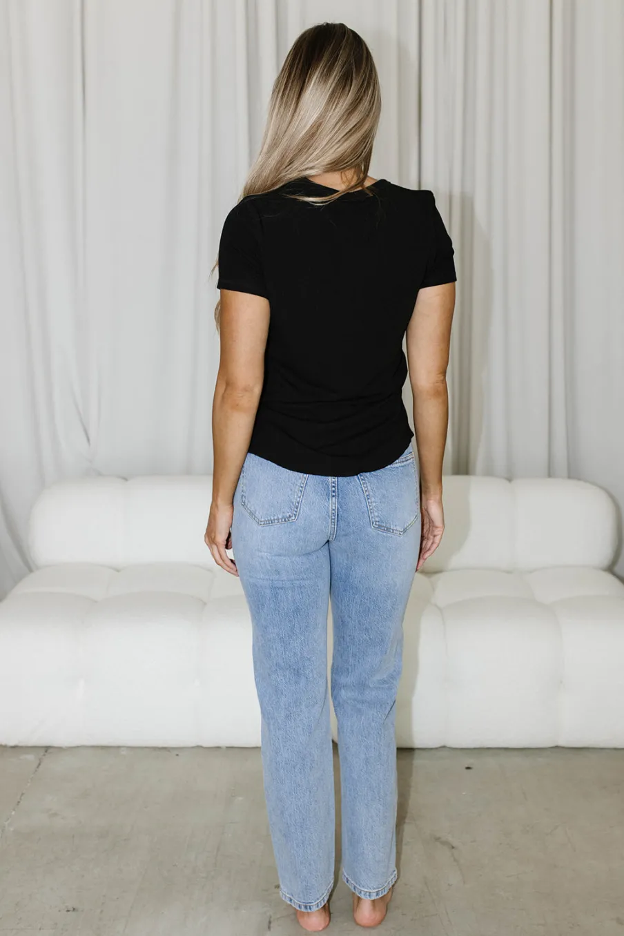 New Worth Collective Phoenix Ribbed Knit Tee in Black