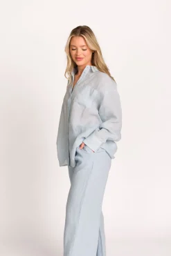 Sale Worth Collective Pip Wide Leg Linen Pants in Light Blue