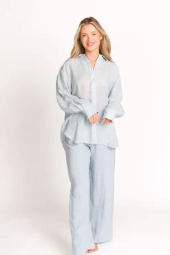 Sale Worth Collective Pip Wide Leg Linen Pants in Light Blue