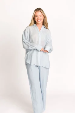 Sale Worth Collective Pip Wide Leg Linen Pants in Light Blue