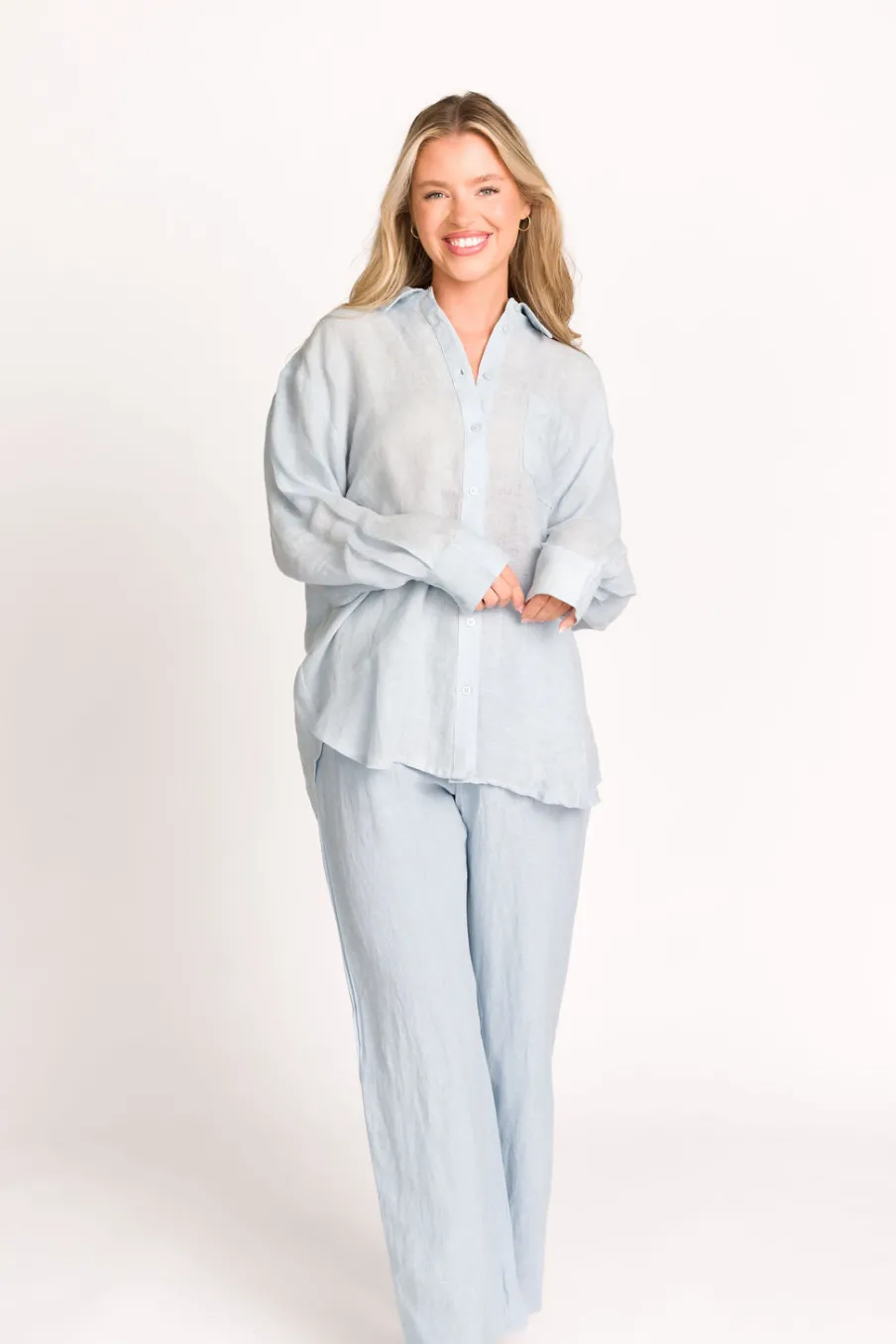 Sale Worth Collective Pip Wide Leg Linen Pants in Light Blue