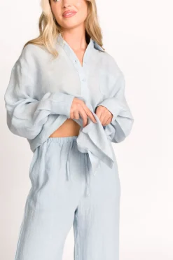 Sale Worth Collective Pip Wide Leg Linen Pants in Light Blue