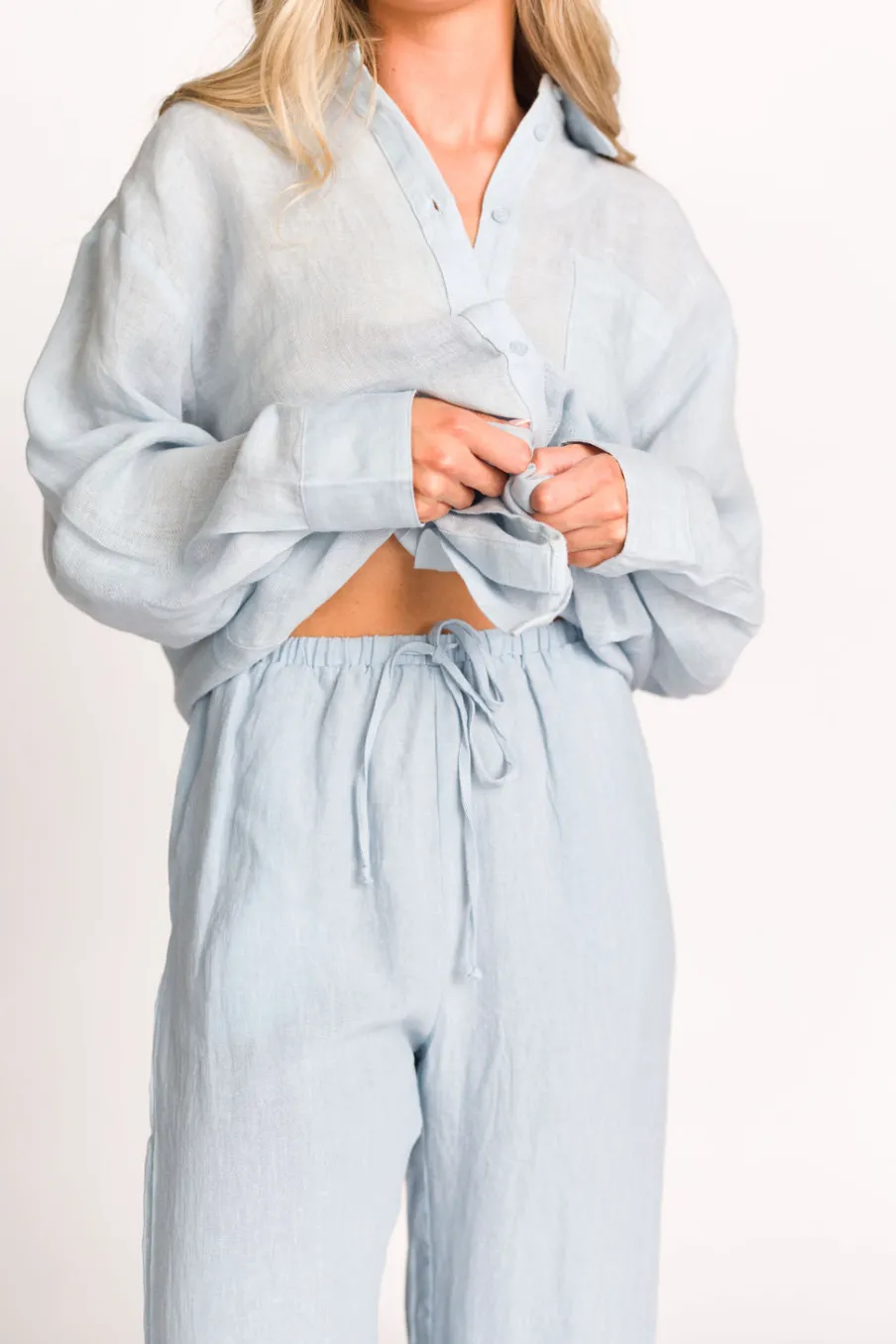 Sale Worth Collective Pip Wide Leg Linen Pants in Light Blue