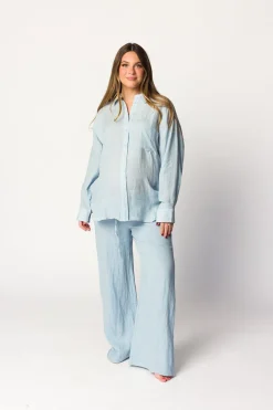 Sale Worth Collective Pip Wide Leg Linen Pants in Light Blue