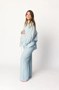 Sale Worth Collective Pip Wide Leg Linen Pants in Light Blue