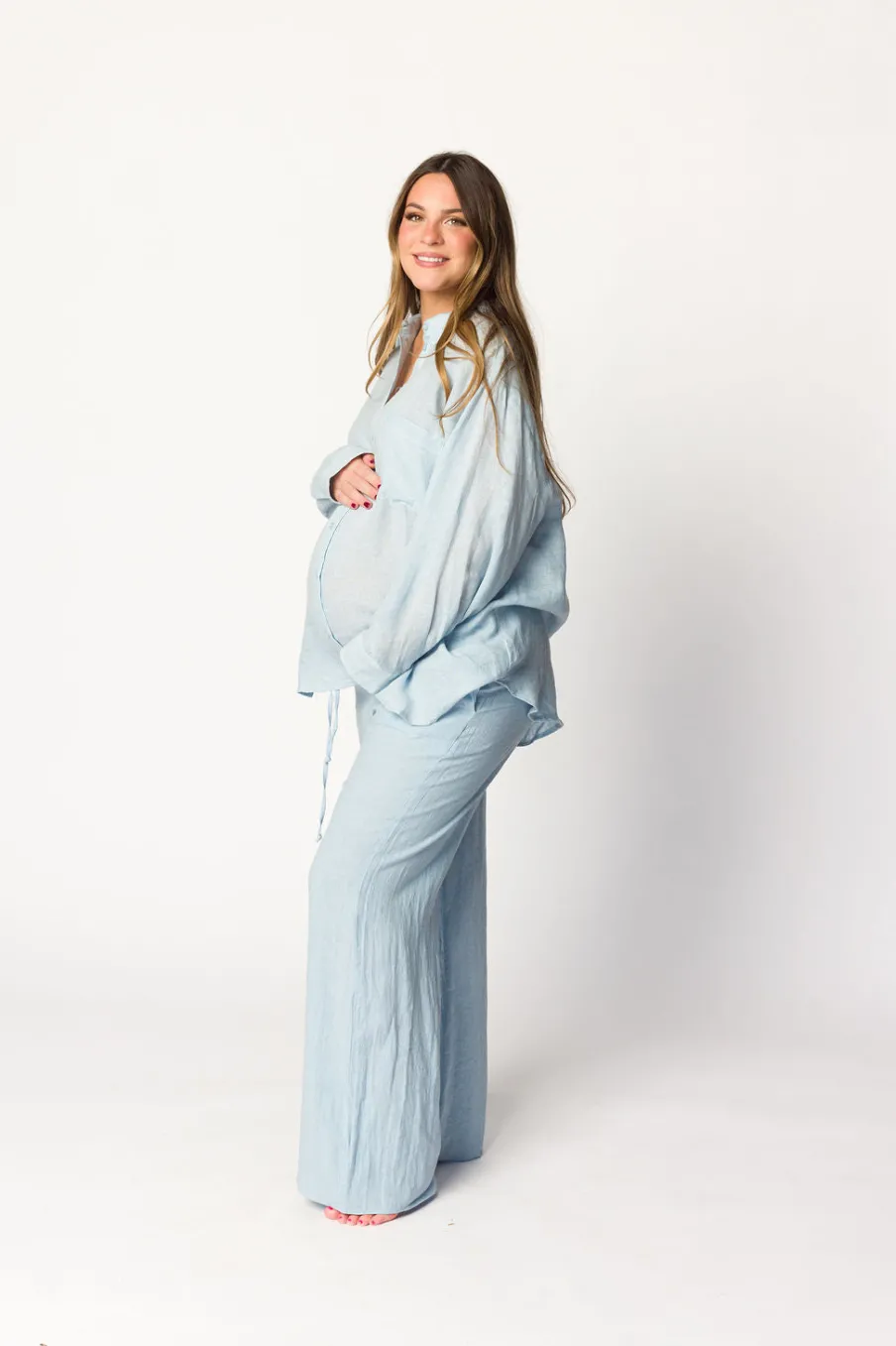 Sale Worth Collective Pip Wide Leg Linen Pants in Light Blue