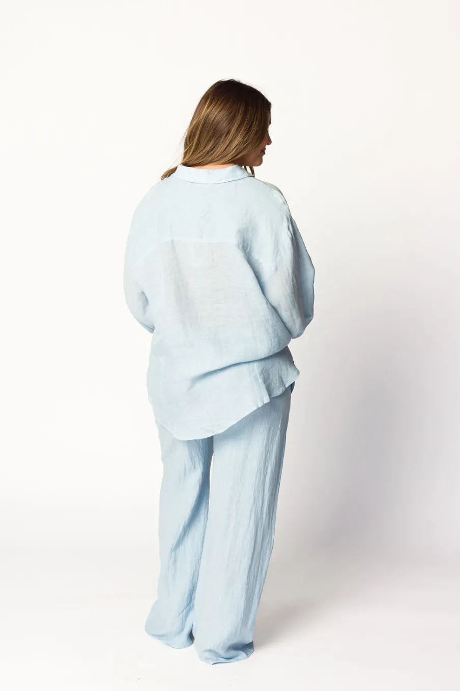 Sale Worth Collective Pip Wide Leg Linen Pants in Light Blue
