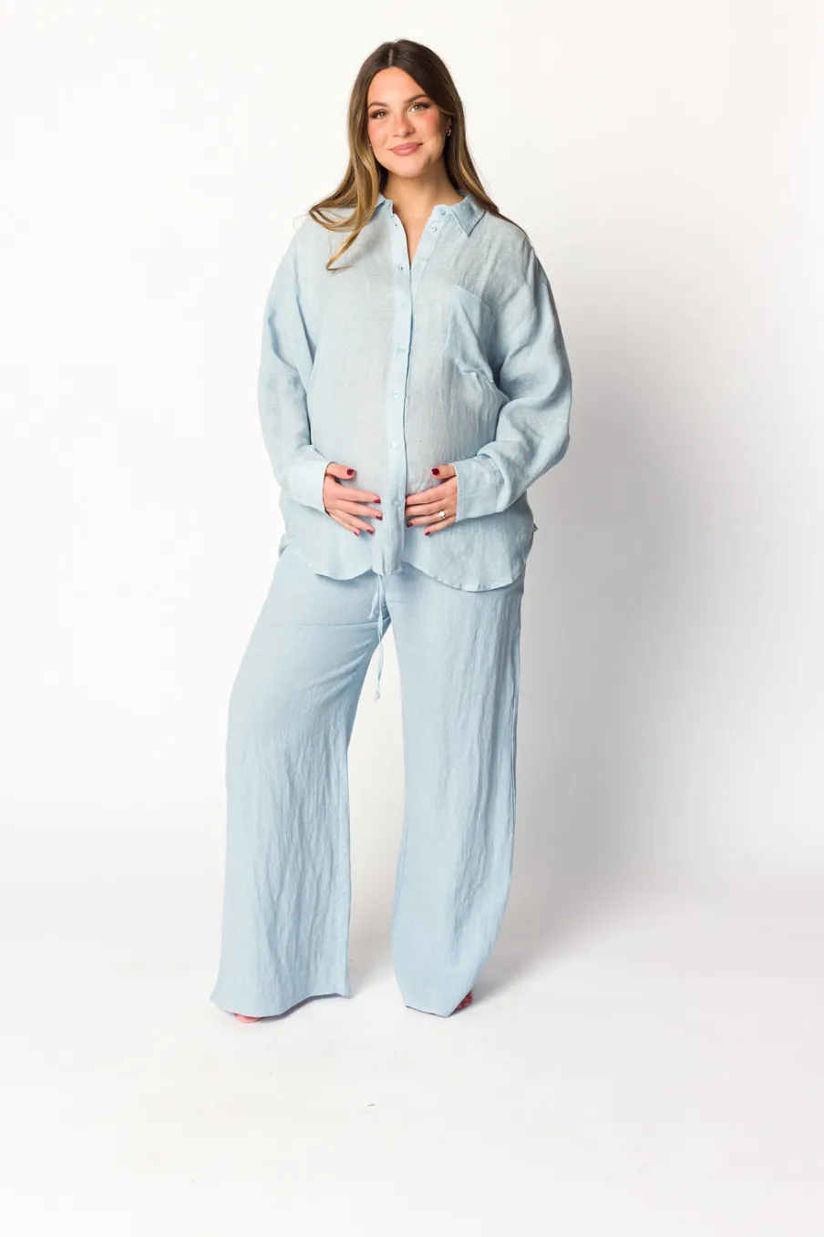 Sale Worth Collective Pip Wide Leg Linen Pants in Light Blue