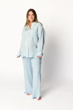 Sale Worth Collective Pip Wide Leg Linen Pants in Light Blue