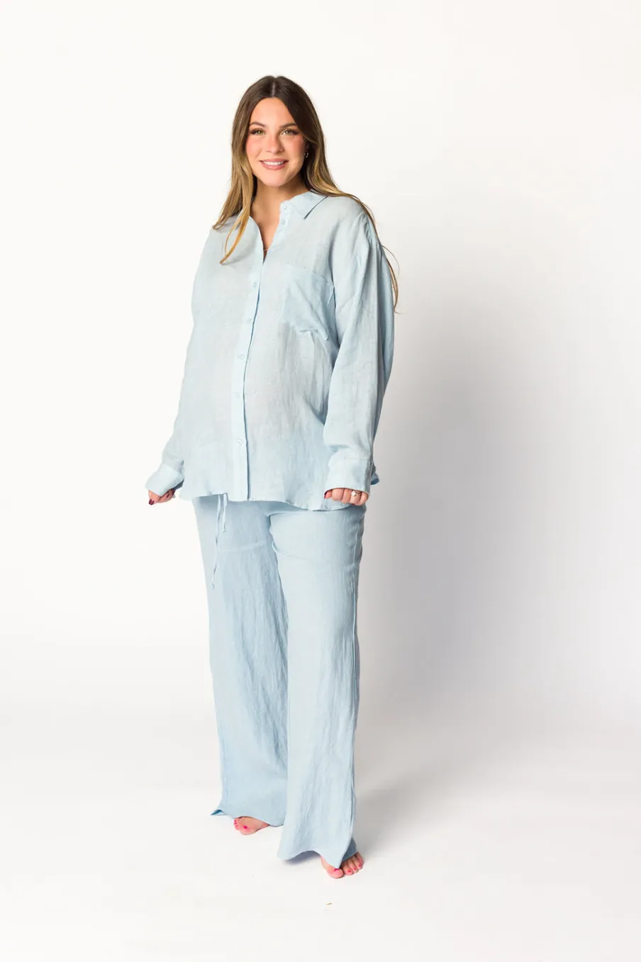 Sale Worth Collective Pip Wide Leg Linen Pants in Light Blue