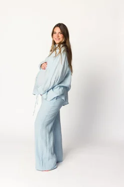 Sale Worth Collective Pip Wide Leg Linen Pants in Light Blue