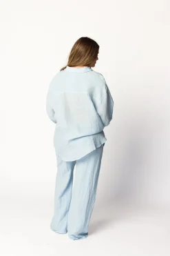 Sale Worth Collective Pip Wide Leg Linen Pants in Light Blue