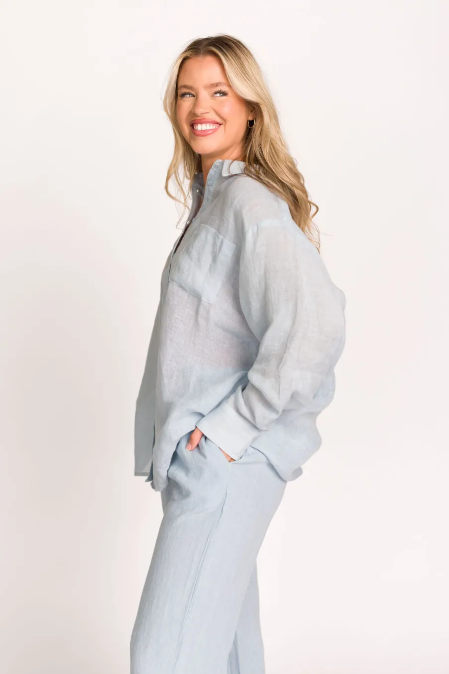 Sale Worth Collective Pip Wide Leg Linen Pants in Light Blue