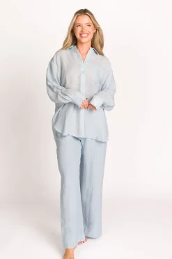Sale Worth Collective Pip Wide Leg Linen Pants in Light Blue