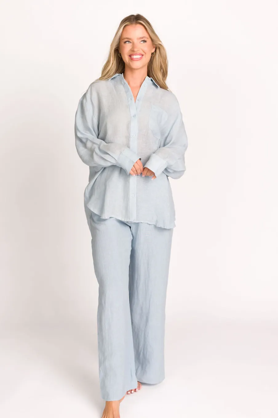 Sale Worth Collective Pip Wide Leg Linen Pants in Light Blue
