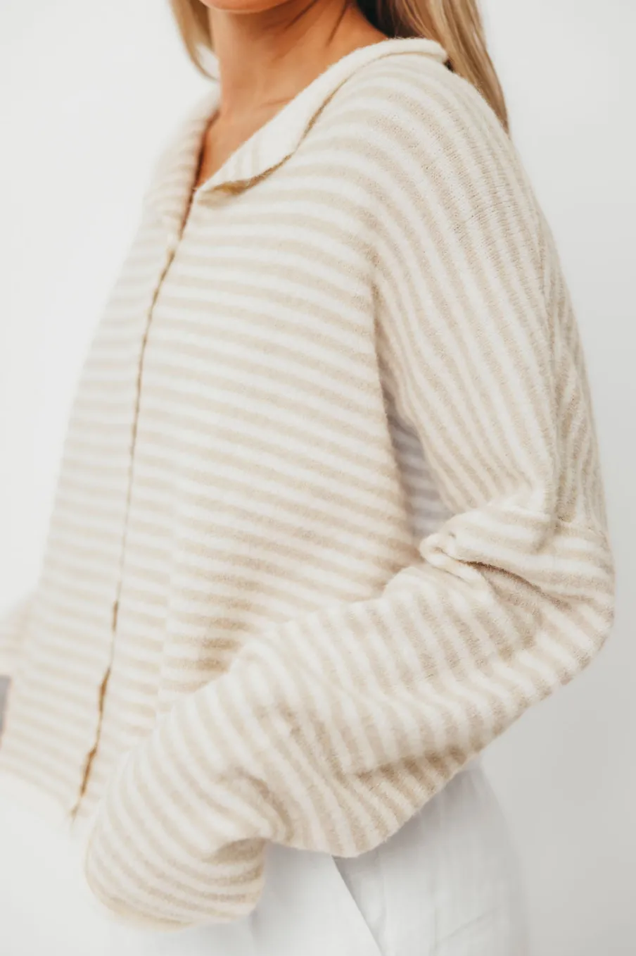 Discount Worth Collective Piper Mini Stripes Cardigan in Cream