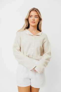 Discount Worth Collective Piper Mini Stripes Cardigan in Cream