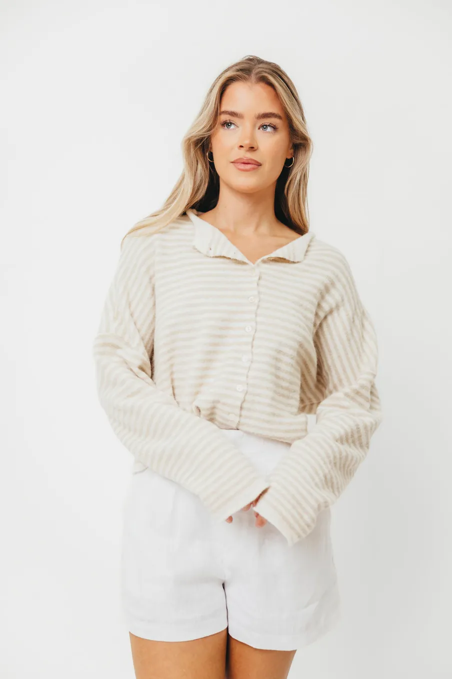 Discount Worth Collective Piper Mini Stripes Cardigan in Cream
