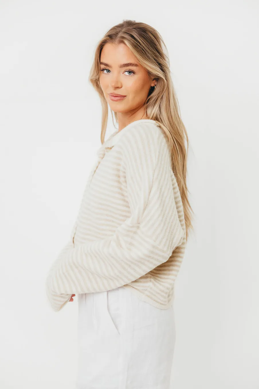 Discount Worth Collective Piper Mini Stripes Cardigan in Cream
