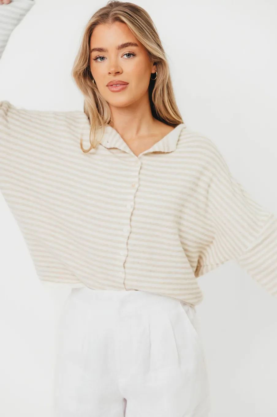 Discount Worth Collective Piper Mini Stripes Cardigan in Cream