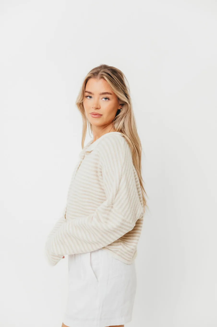 Discount Worth Collective Piper Mini Stripes Cardigan in Cream
