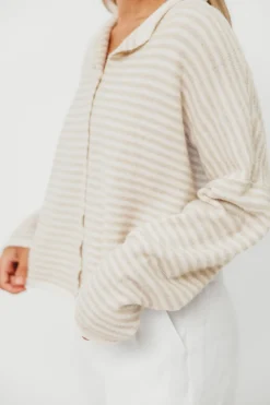 Discount Worth Collective Piper Mini Stripes Cardigan in Cream