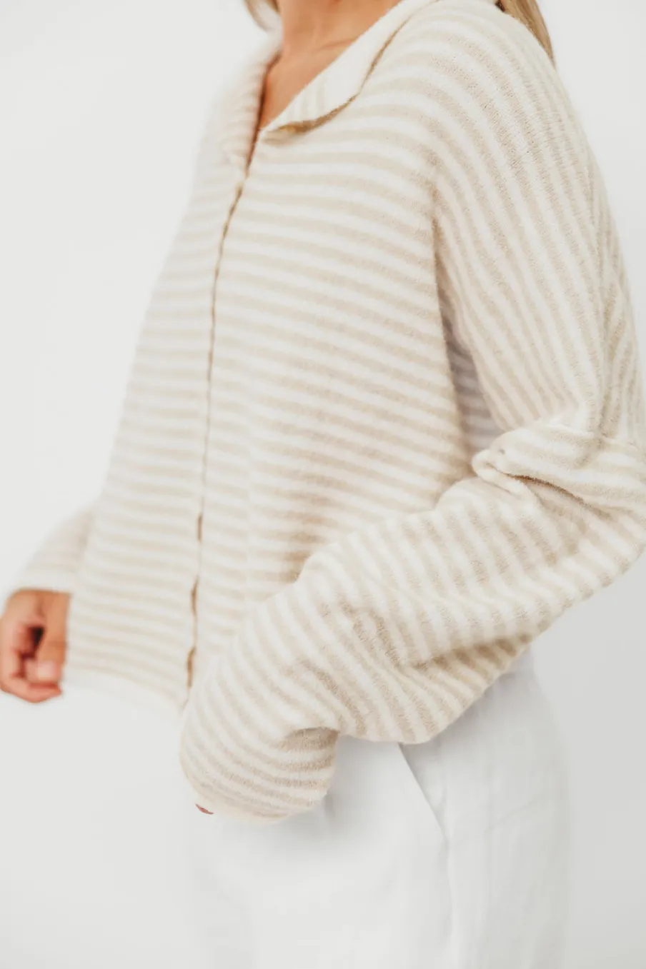 Discount Worth Collective Piper Mini Stripes Cardigan in Cream