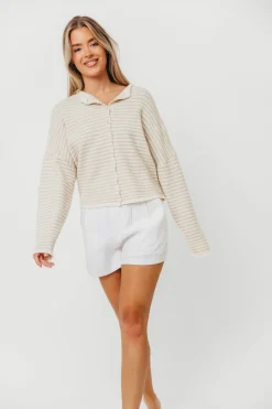 Discount Worth Collective Piper Mini Stripes Cardigan in Cream