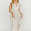 New Worth Collective Pippy Button Down Maxi Dress in Natural/Black - Nursing Friendly