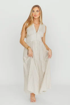 New Worth Collective Pippy Button Down Maxi Dress in Natural/Black - Nursing Friendly